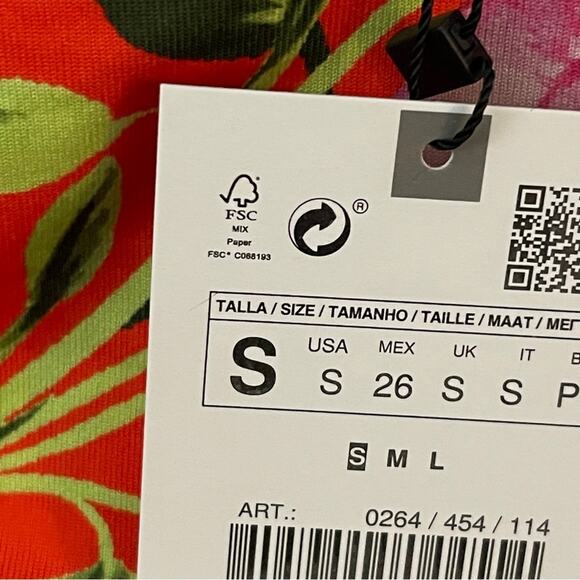 Zara Floral V- Neck Draped Bodysuit Blogger Fave Orange Pink Size S - Picture 3 of 3